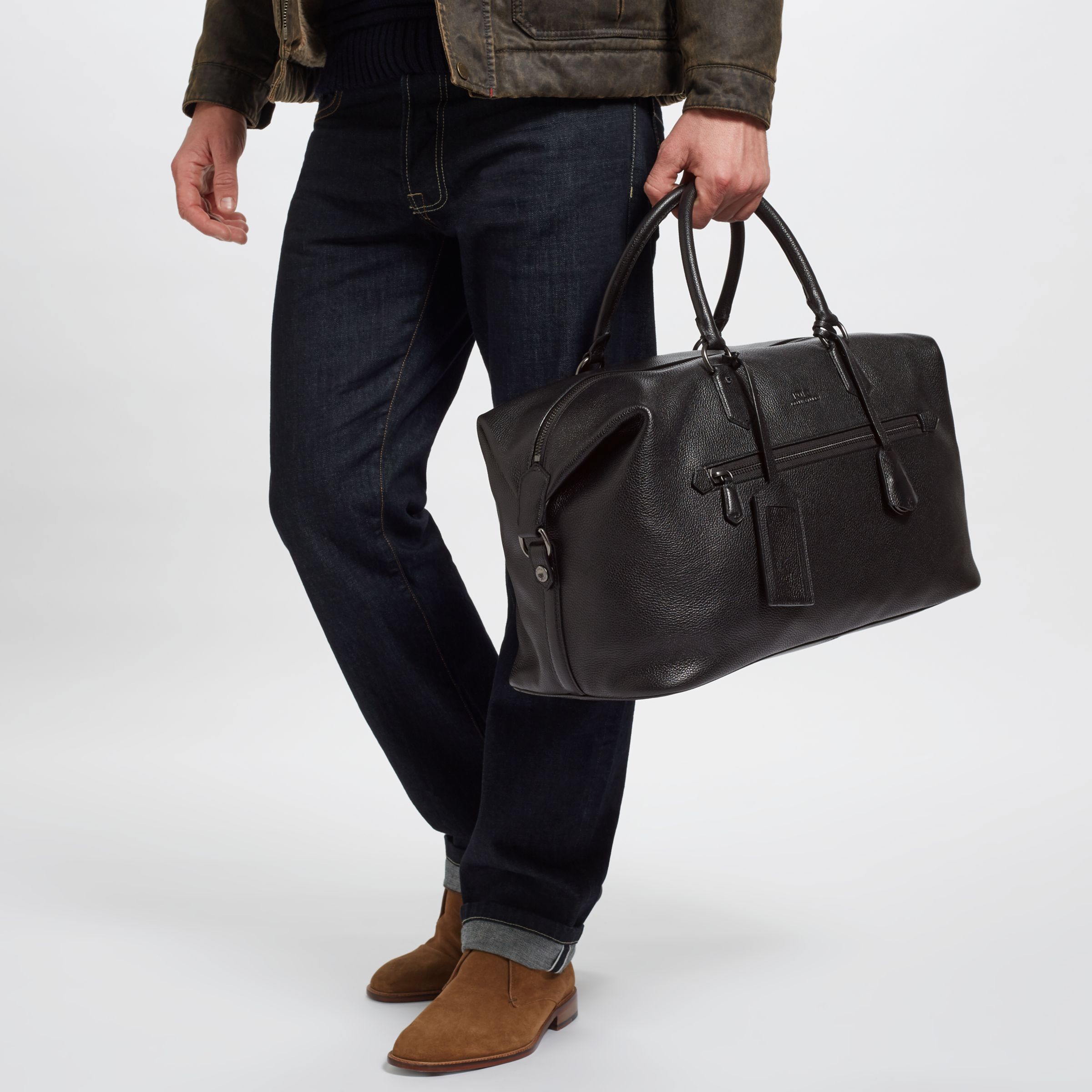 Polo Ralph Lauren Pebble Leather Duffle Bag, Black at John Lewis & Partners
