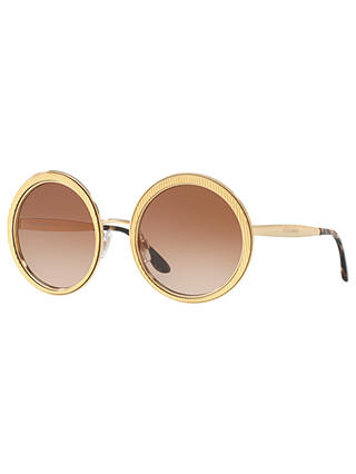 Dolce & Gabbana DG2179 Textured Round Sunglasses, Gold/Brown Gradient