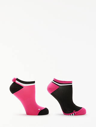 John Lewis & Partners Stripe Sport Trainer Socks, Pack of 2, Neon Pink/Black