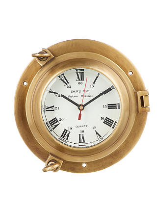 John Lewis & Partners Porthole Wall Clock, Dia.22cm, Brass