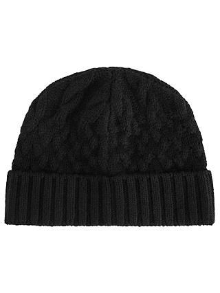 Reiss Bedford Cable Knit Beanie, One Size, Black