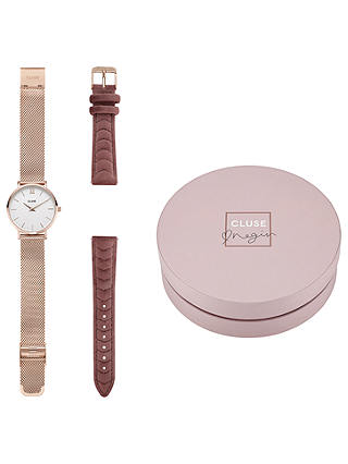 CLUSE by Negin Mirsalehi CLG006 Women's Minuit Limited Edition Velvet Strap Watch Gift Set, Pink/White