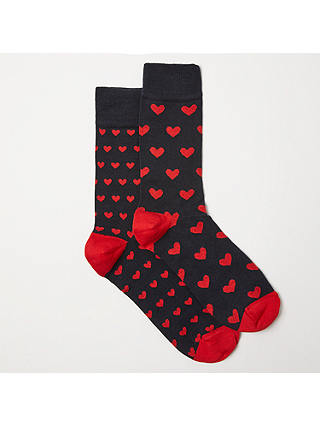 John Lewis & Partners Heart Socks, Pack of 2, One Size, Navy/Red