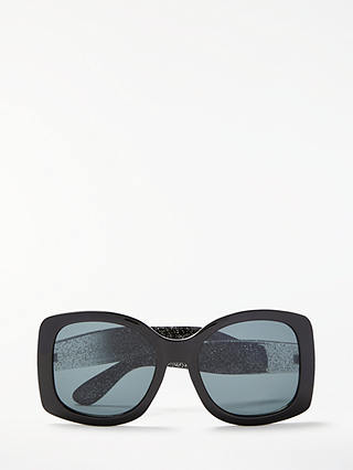 John Lewis & Partners Chunky Glitter Detail Square Sunglasses, Black/Light Blue
