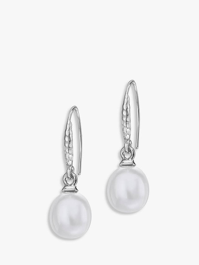 Dower & Hall Sterling Silver Oval Freshwater Pearl Drop Earrings, White