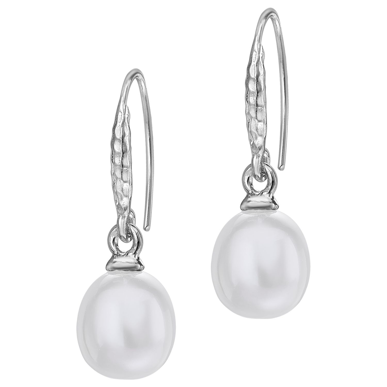 Dower & Hall Sterling Silver Oval Freshwater Pearl Drop Earrings, White ...