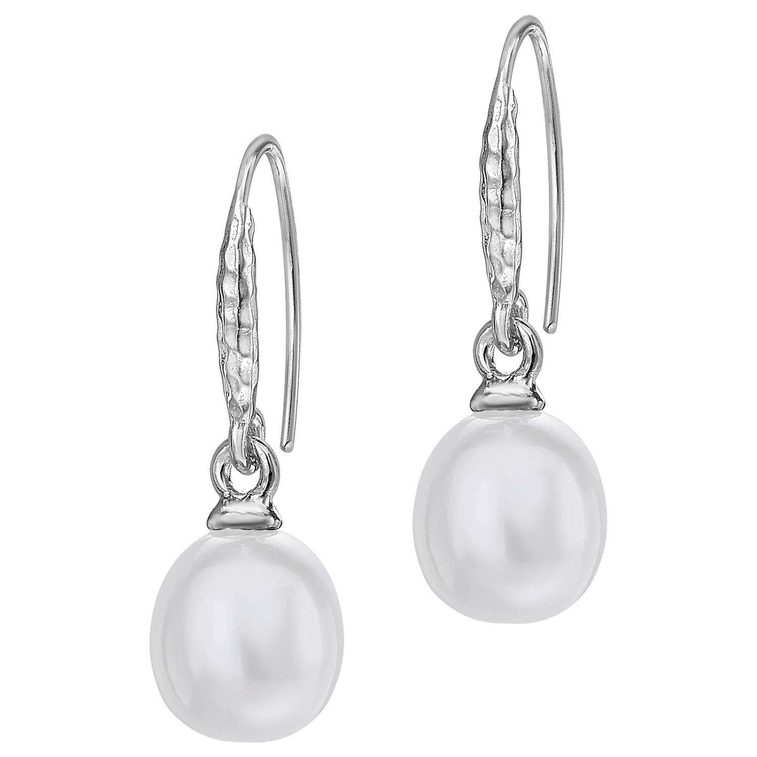 Dower & Hall Sterling Silver Oval Freshwater Pearl Drop Earrings, White ...
