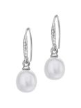 Dower & Hall Sterling Silver Oval Freshwater Pearl Drop Earrings
