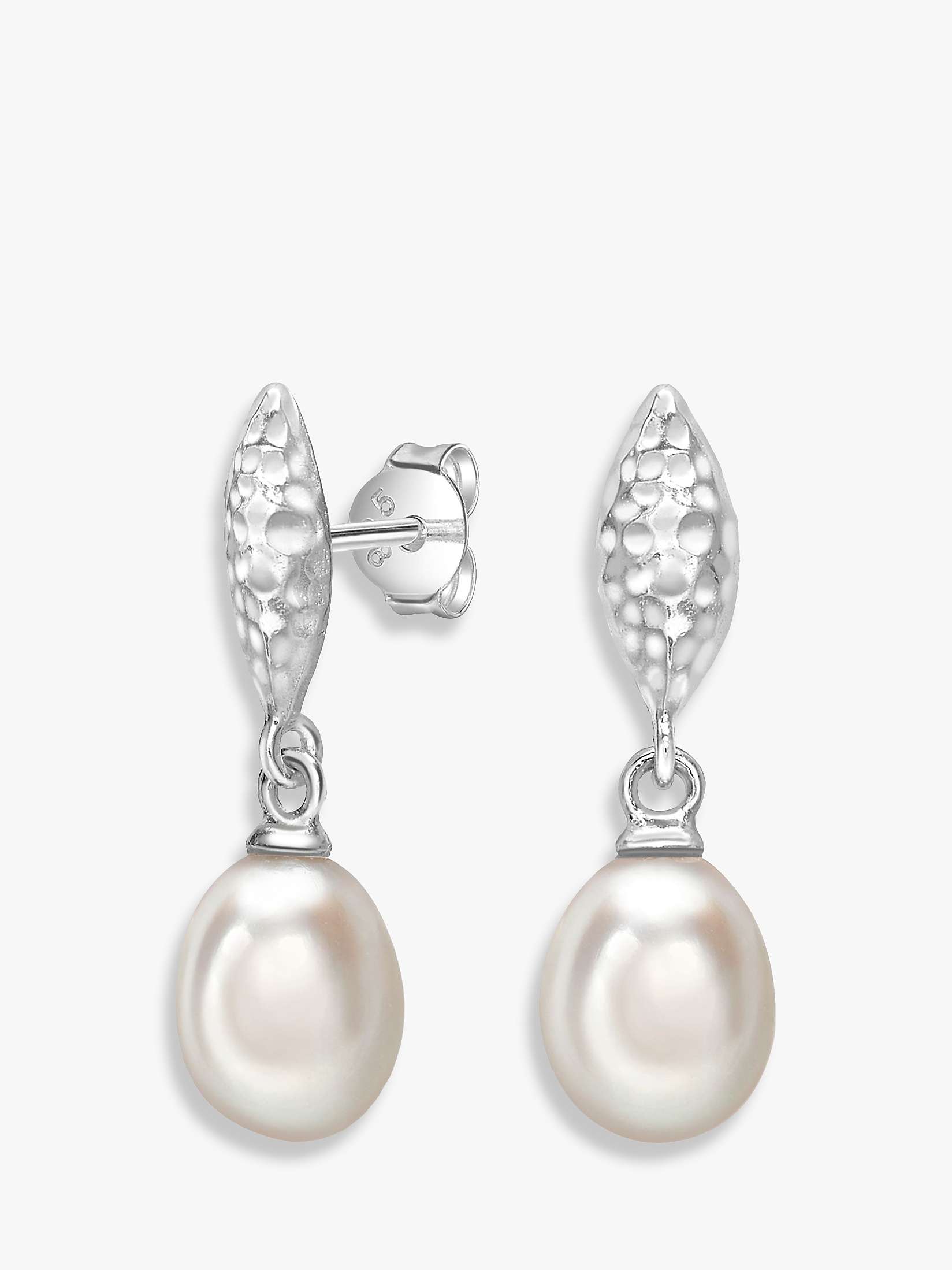 Buy Dower & Hall Hammered Freshwater Pearl Drop Earrings, Silver/White Online at johnlewis.com