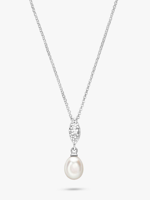 Dower & Hall Sterling Silver Marquise and Oval Freshwater Pearl Pendant Necklace, Silver/White