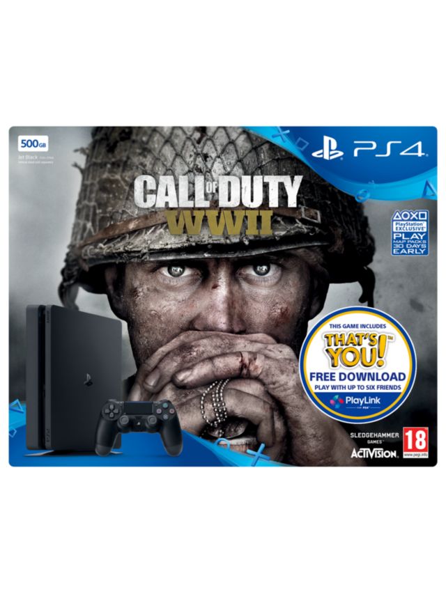 Sony PlayStation 4 Slim Console, 500GB, DualShock 4 Controller and Call of  Duty: WWII game, with free That's You! game download code