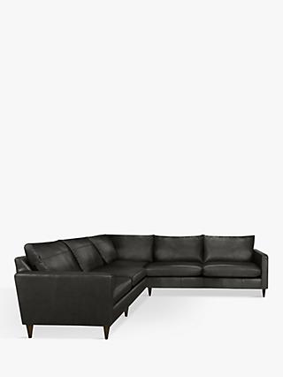 John Lewis & Partners Bailey 5+ Seater Leather Corner Sofa, Dark Leg
