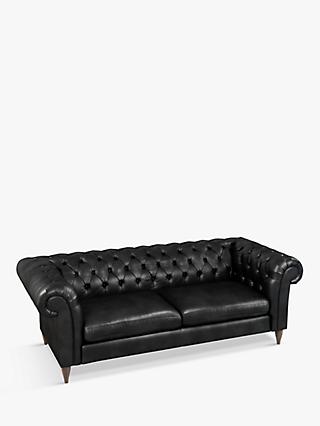 John Lewis & Partners Cromwell Chesterfield Grand 4 Seater Leather Sofa, Dark Leg