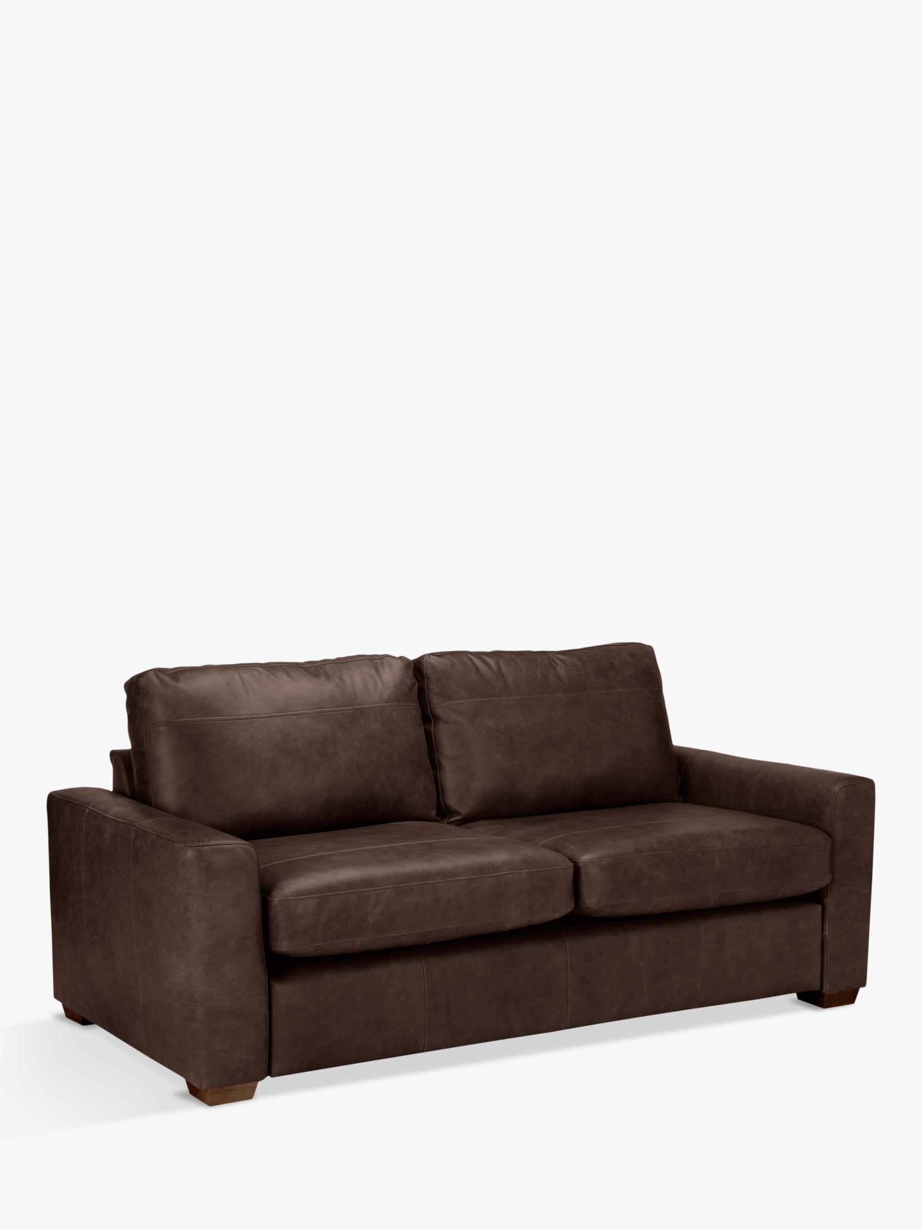 Oliver Range, John Lewis Oliver Large 3 Seater Leather Sofa, Dark Leg, Contempo Dark Chocolate