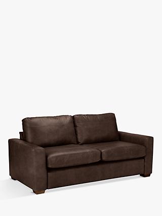 Oliver Range, John Lewis Oliver Large 3 Seater Leather Sofa, Dark Leg, Contempo Dark Chocolate