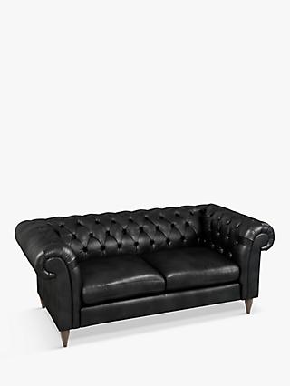John Lewis & Partners Cromwell Chesterfield Large 3 Seater Leather Sofa, Dark Leg