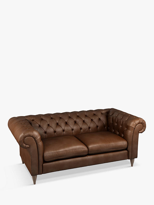 3 Seater Leather Sofa, Tan Leather Chesterfield Style Sofa