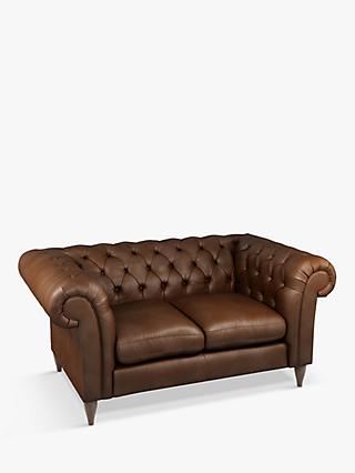 John Lewis & Partners Cromwell Chesterfield Small 2 Seater Leather Sofa, Dark Leg