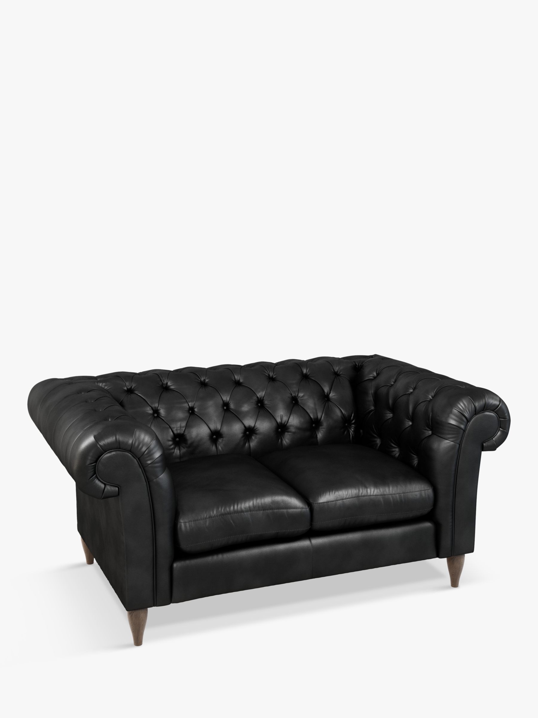 Cromwell Range, John Lewis Cromwell Chesterfield Small 2 Seater Leather Sofa, Dark Leg, Contempo Black