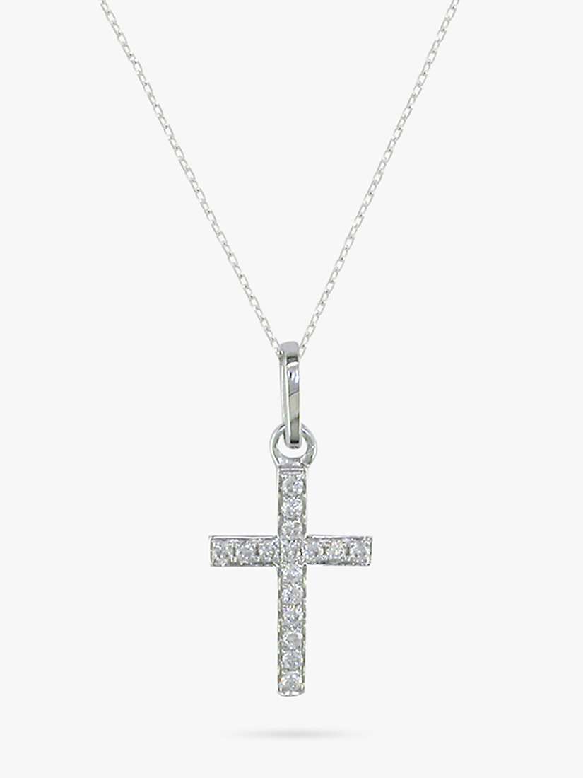 Buy E.W Adams 9ct White Gold Diamond Cross Pendant Necklace Online at johnlewis.com