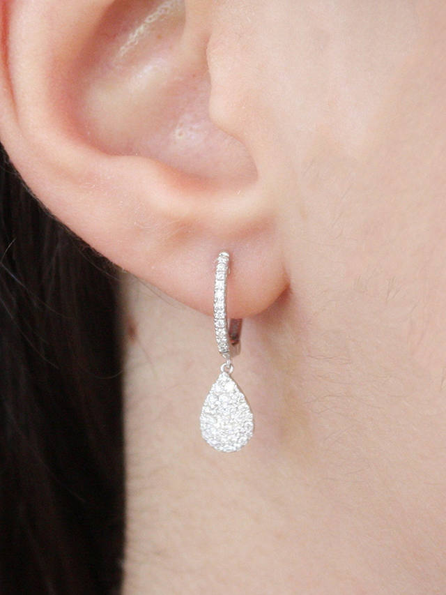 E.W Adams 18ct White Gold Diamond Pear Drop Hoop Earrings