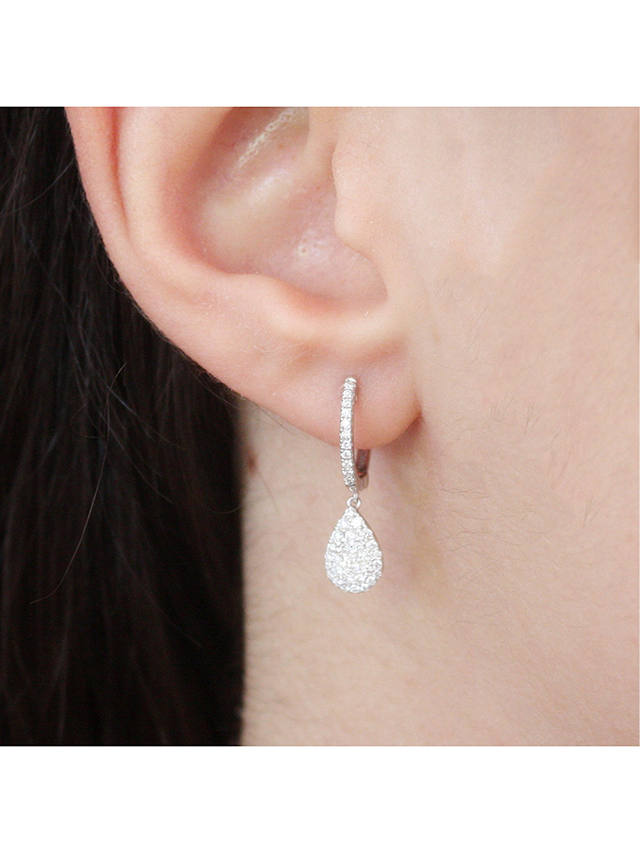 E.W Adams 18ct White Gold Diamond Pear Drop Hoop Earrings