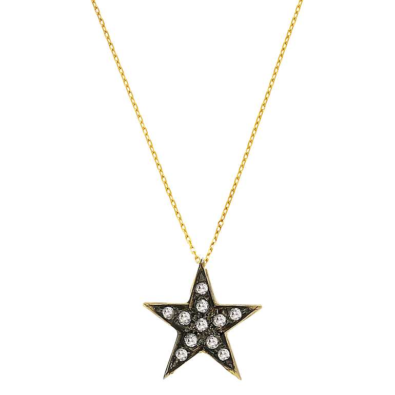 Buy London Road 9ct Gold Portobello Starry Night Diamond Pave Star Pendant Necklace, Gold/Black Online at johnlewis.com