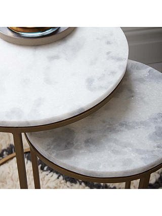 west elm Round Marble Nesting Side Table, White/Burnished Bronze