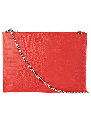 Whistles Rivington Croc Textured Leather Clutch Bag, Red