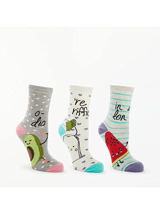 John Lewis & Partners Food Puns Ankle Socks, Pack of 3, Multi