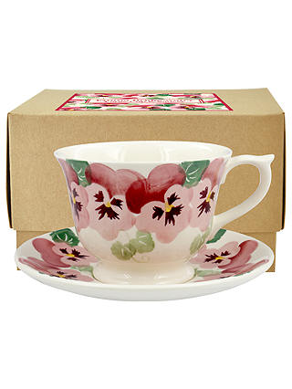 Emma Bridgewater Pink Pansy Cup and Saucer, White/Pink, 284ml