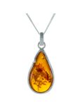 Be-Jewelled Pear Amber Pendant Necklace, Cognac