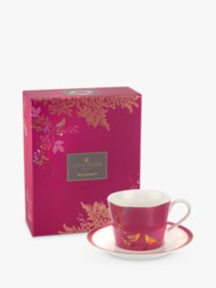 Sara Miller Chelsea Collection Birds Cup and Saucer, 200ml, Pink