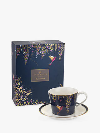 Sara Miller Chelsea Collection Hummingbirds Cup and Saucer, 200ml, Navy