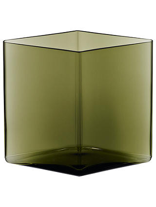 Iittala Ruutu Glass Vase, Moss Green, 20.5 x 18cm