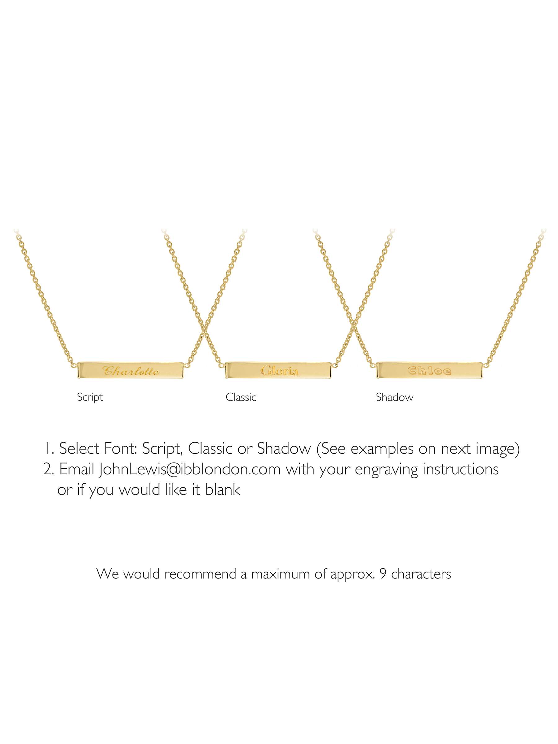 Buy IBB Personalised 9ct Gold Horizontal Bar Initial Pendant Necklace Online at johnlewis.com