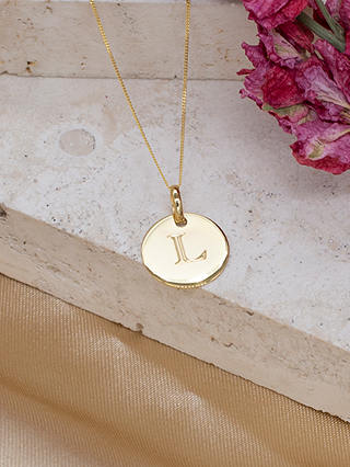 IBB Personalised 9ct Gold Disc Initial Pendant Necklace, Yellow Gold