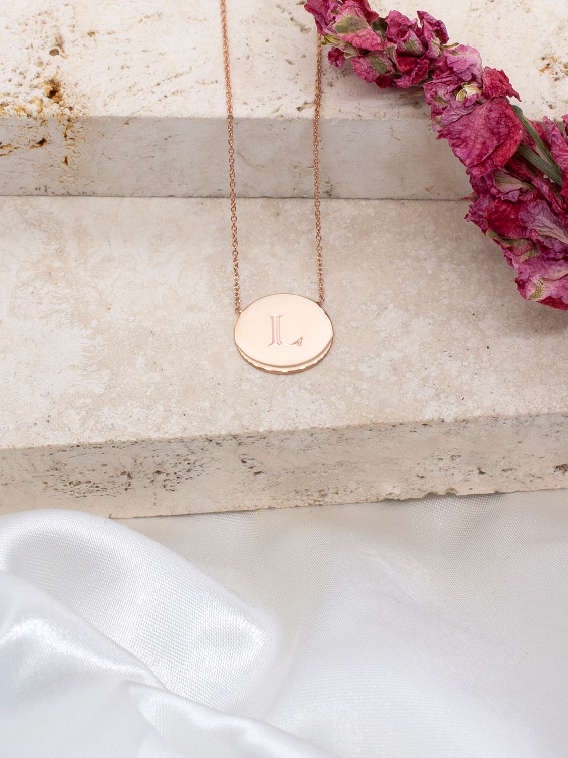 Buy IBB Personalised 9ct Rose Gold Disc Initial Pendant Necklace Online at johnlewis.com