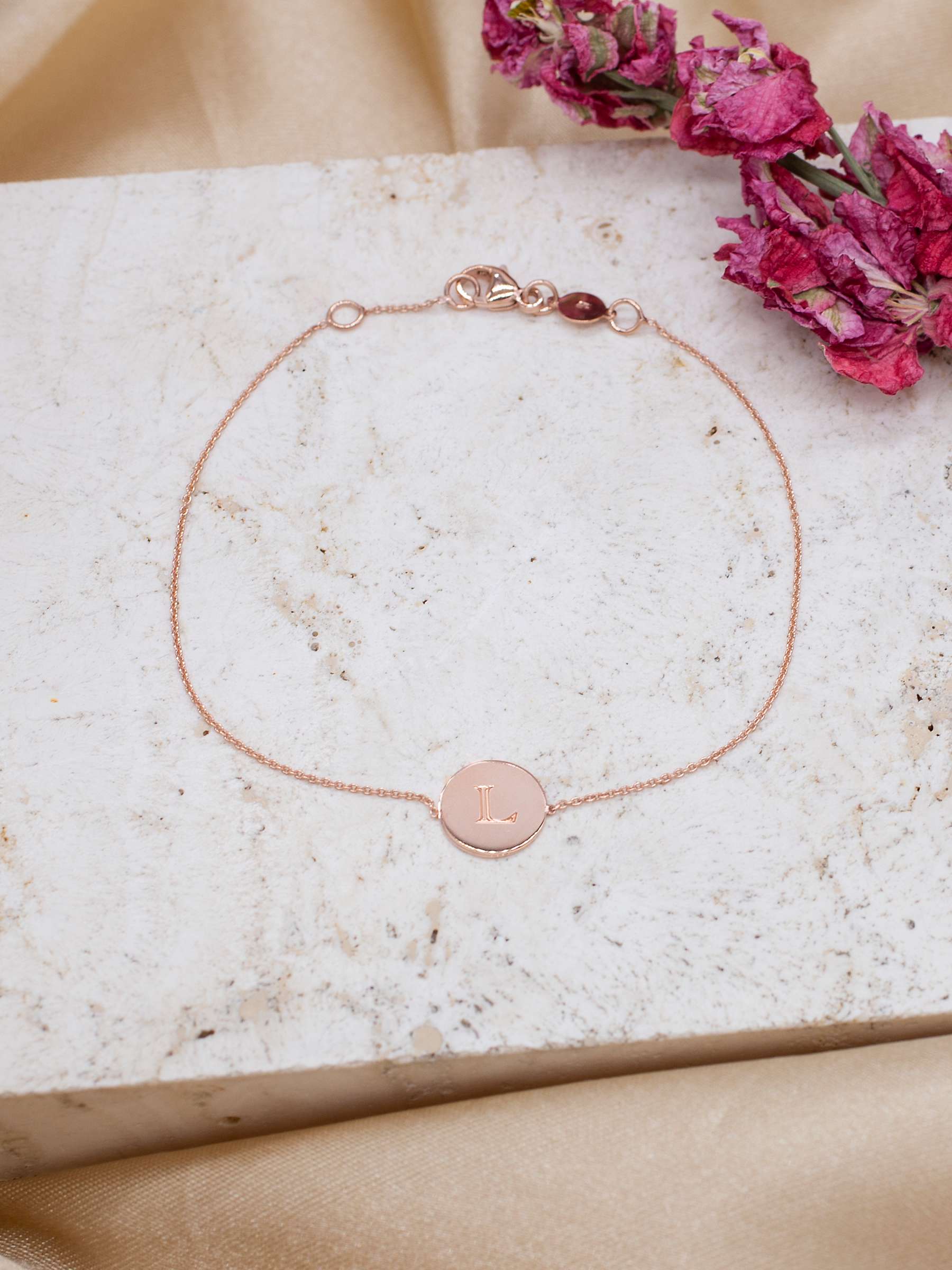 Buy IBB Personalised 9ct Rose Gold Disc Initial Chain Bracelet Online at johnlewis.com