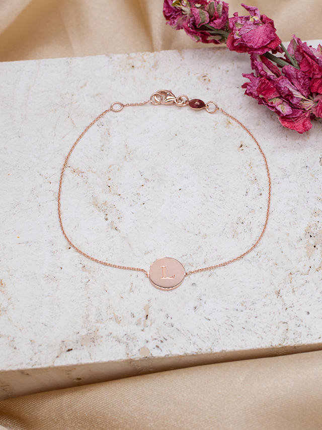 IBB Personalised 9ct Rose Gold Disc Initial Chain Bracelet