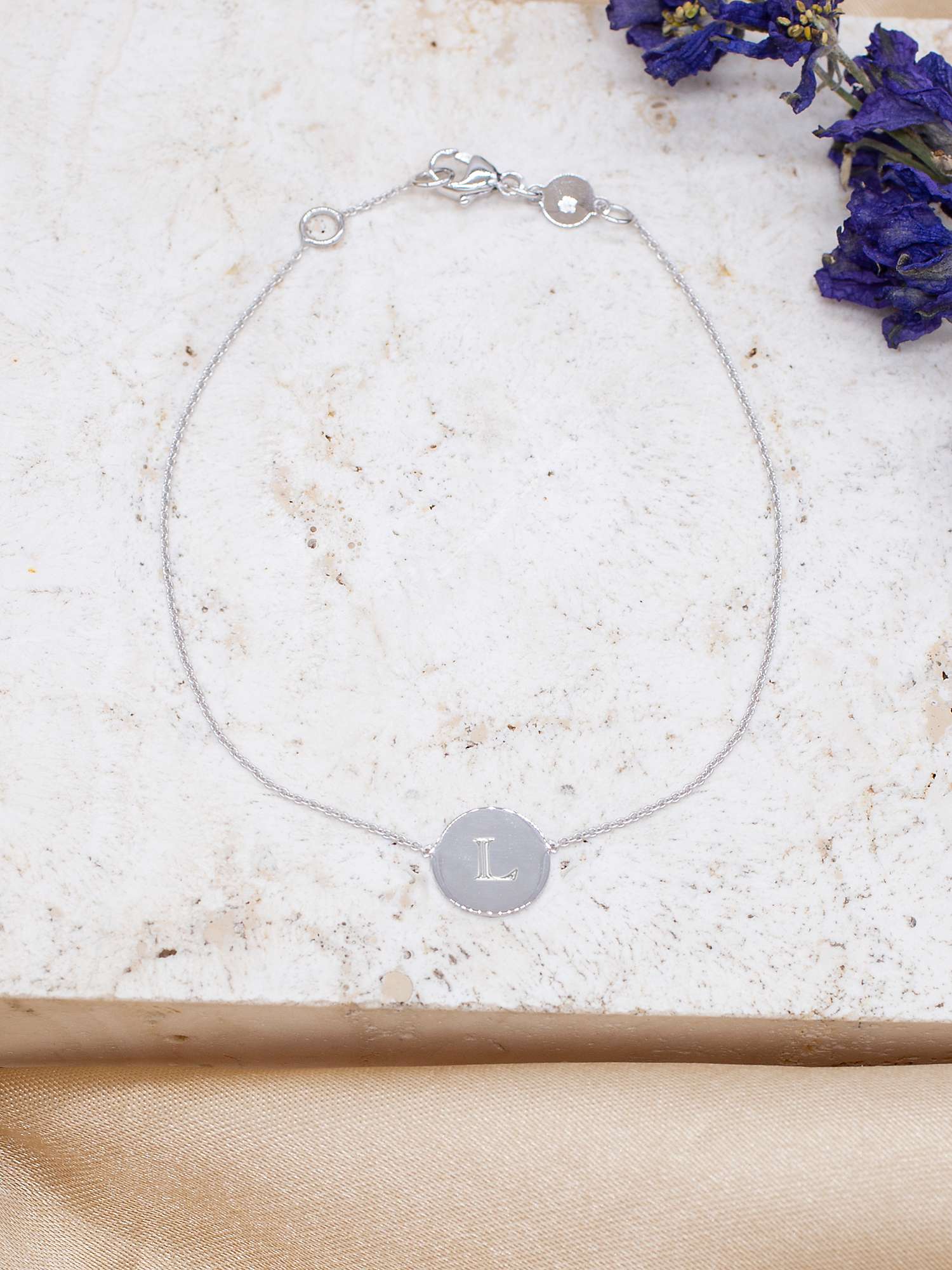 Buy IBB Personalised 9ct White Gold Disc Initial Chain Bracelet Online at johnlewis.com