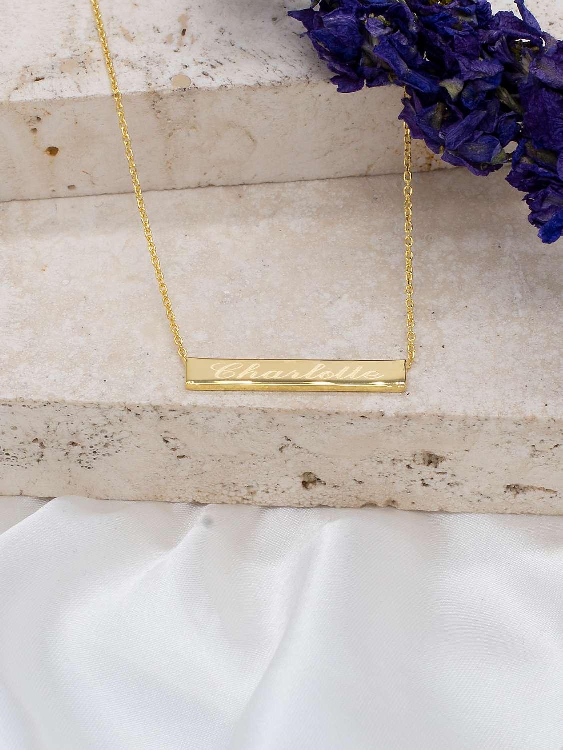 Buy IBB Personalised Small Horizontal Bar Initial Pendant Necklace, Gold Online at johnlewis.com