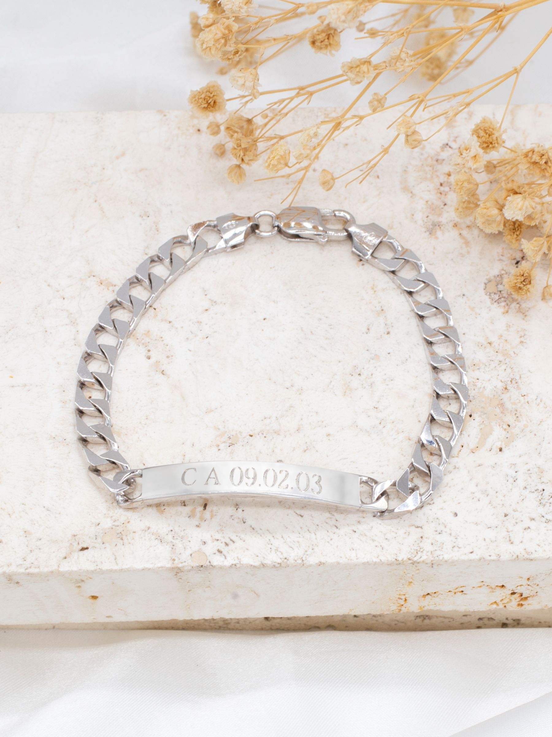 IBB Personalised Sterling Silver ID Curb Chain Bracelet, Silver