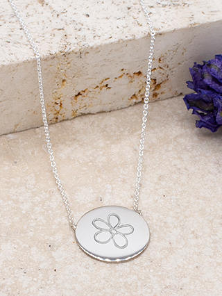 IBB Personalised Round Disc Pendant Necklace, Silver
