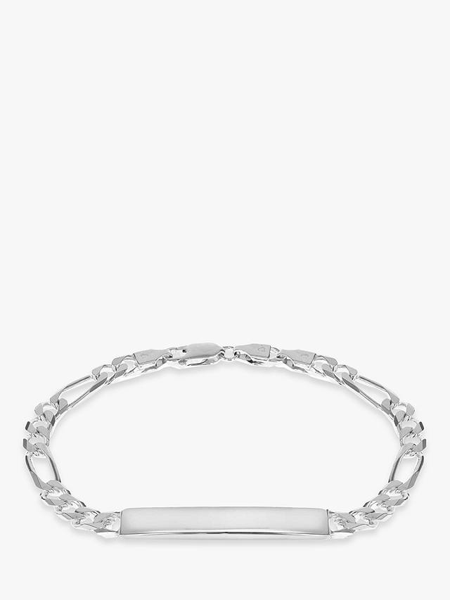 IBB Personalised Sterling Silver ID Figaro Chain Bracelet, Silver