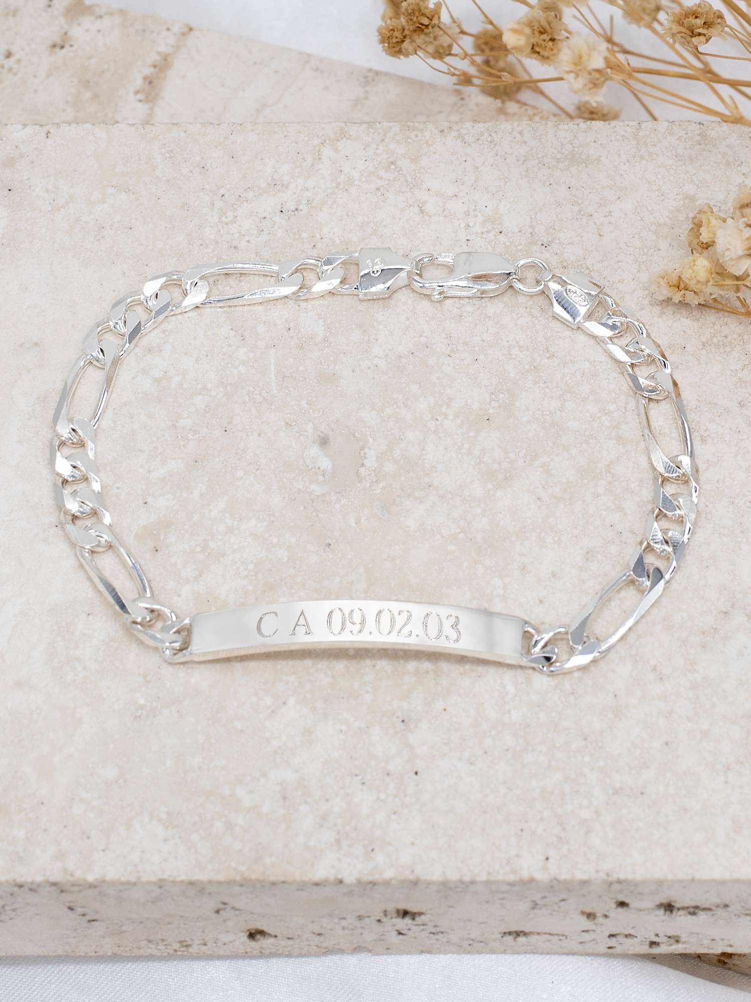 Buy IBB Personalised Sterling Silver ID Figaro Chain Bracelet, Silver Online at johnlewis.com