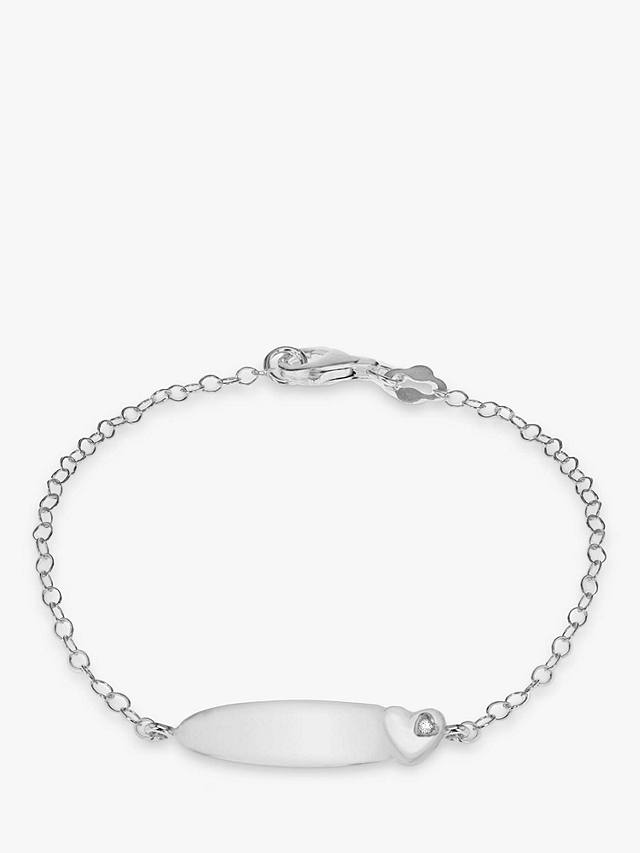 IBB Personalised Sterling Silver Children's ID and Cubic Zirconia Heart Bracelet, Silver