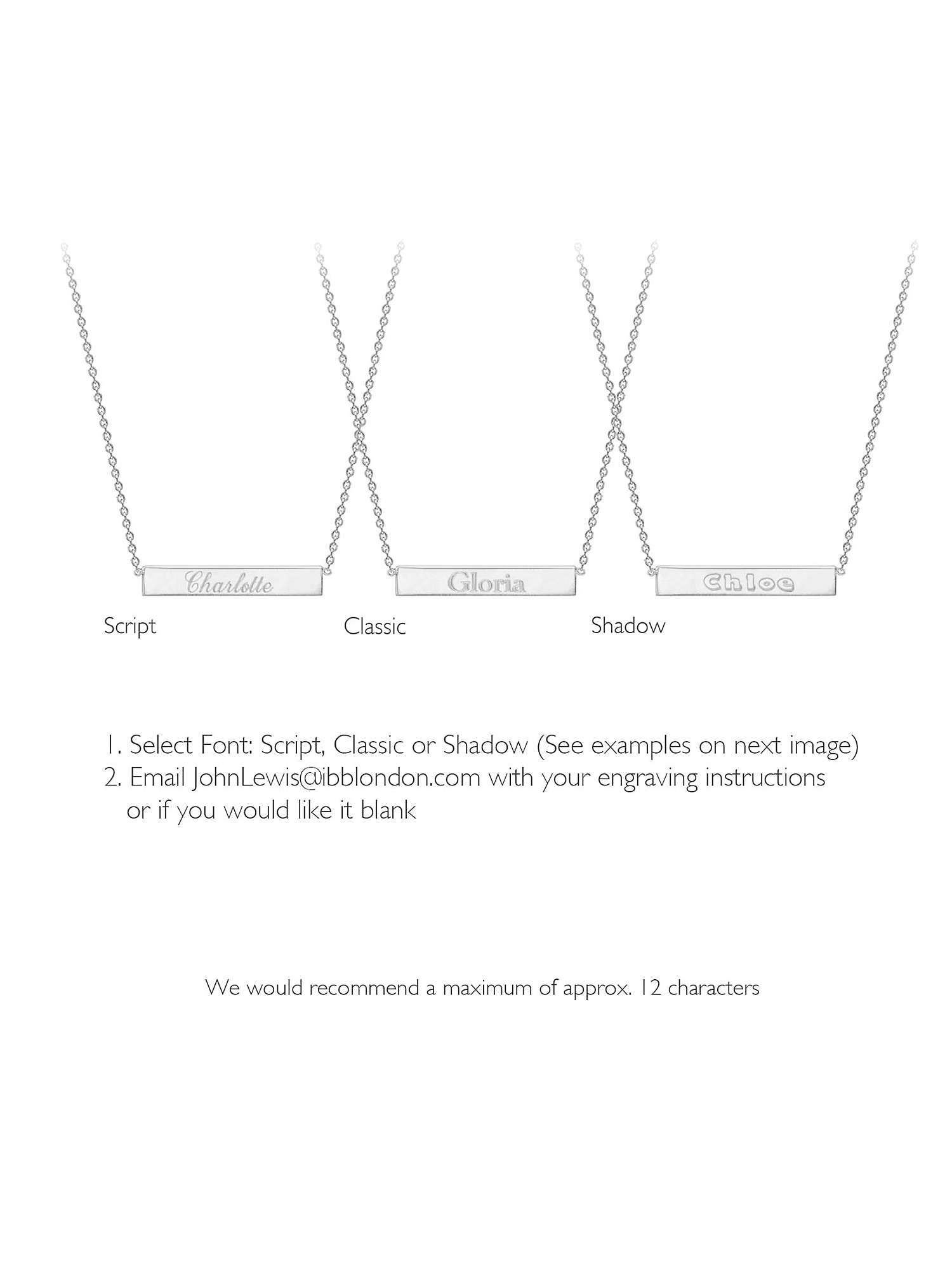 Buy IBB Personalised Small Horizontal Bar Initial Pendant Necklace, Silver Online at johnlewis.com