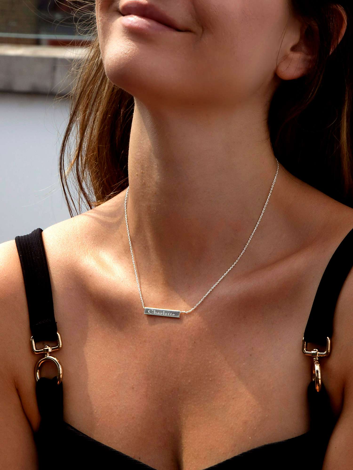 Buy IBB Personalised Small Horizontal Bar Initial Pendant Necklace, Silver Online at johnlewis.com
