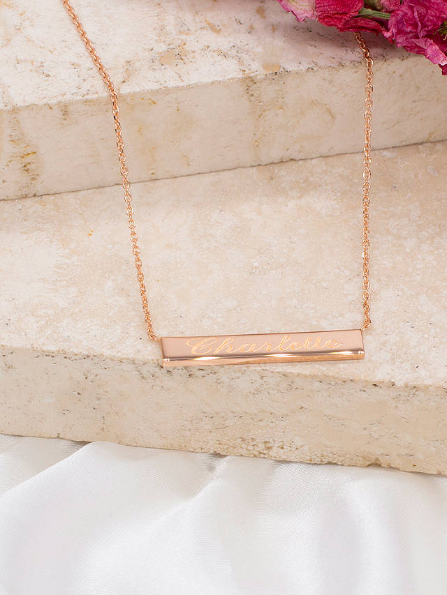 IBB Personalised Small Horizontal Bar Initial Pendant Necklace, Rose Gold
